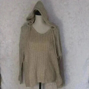 O & O Hooded Mohair Loose Knit Sweater Beige S/M